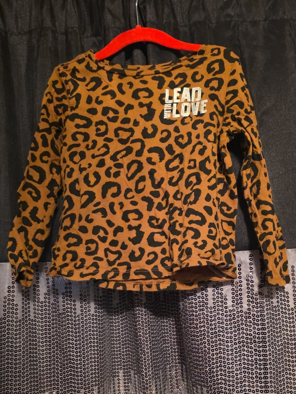 Old Navy Brown Leopard Print Long-Sleeve Tee with 'Lead the Love' Graphic
